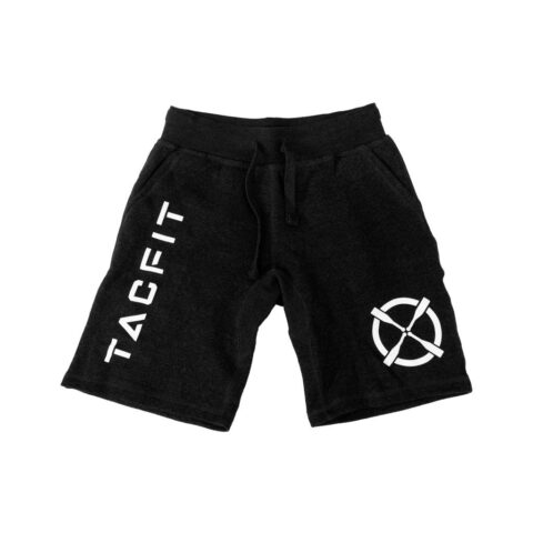 TACFIT Sweat Shorts (White Logo, Black Shorts)